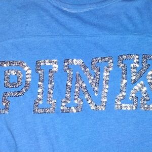 PINK Victoria's Secret Blue Tee with Sequin Logo